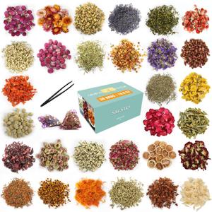 30 Bags Dried Flowers,100% Natural Dried Flowers Herbs Kit for Soap Making, DIY Candle Making,Bath - Include Rose Petals,Lavender,Don't Forget Me,Lilium,Jasmine,Rosebudsand More