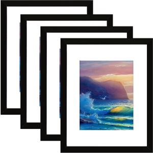 SESEAT Picture Frames 16x20, Black Poster Frame for Wall, Dispaly Pictures 11x14 with Mat or 16x20 without Mat, Pack of 4