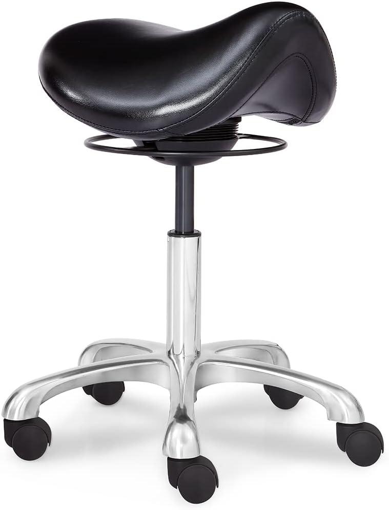 Saddle Stool Swivel Height Adjustable with Wheels Wobble Rolling Stool for Medical Massage Salon Kitchen Spa Drafting Lab Clinic Dentist, Ergonomic Hydraulic Seat Chair Office Stool (18.36 inches)