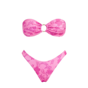 VOLAFA Triangle Bikini Set for Women O Ring Strapless Tie Back Swimsuit Bandeau Textured Two Piece Bathing Suit