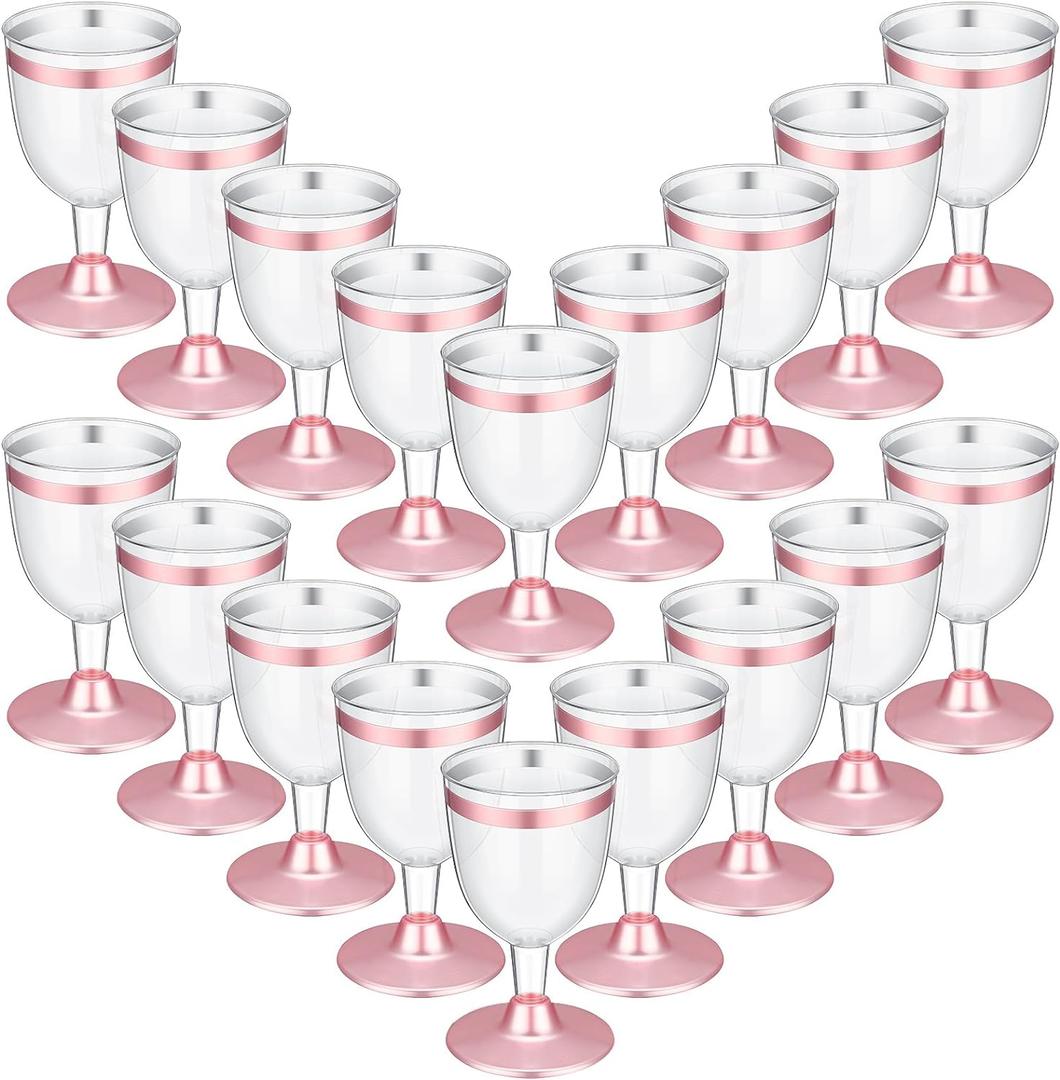 48 Pcs Disposable Plastic Wine Glasses 5 oz Party Wine Cups Hard Plastic Drinking Glasses with Stem Stackable Stemmed Goblets for Champagne Dessert Wedding Home Toasting(Pink Rim)