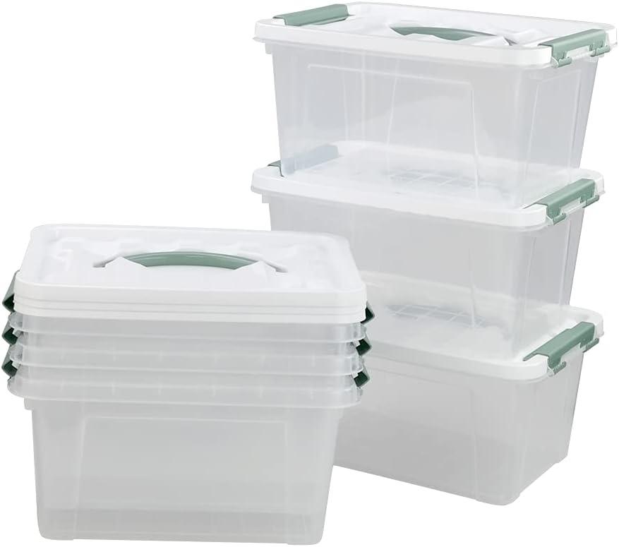 Kiddream 6-pack Clear Plastic Storage Bins with Lids, Latching Storage Box Container (Green)