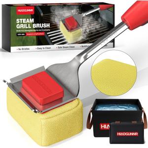 Grill Brush Bristle Free with Collapsible Bucket, BBQ Grill Cleaning Brush for Outdoor with Replaceable Head and Scraper, Safe Non-Metallic Bristles for Cast Iron or Stainless-Steel Grill Tools