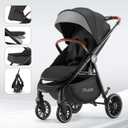 Tinyiota Stroller for Babies,Toddler Strollers with Large UPF 50+ Canopy,Luxury Baby Stroller with Leather Handle & Spacious Seat, One-Hand Foldable Pushchair,Baby Carriage with Lie-Flat Mode(Black)