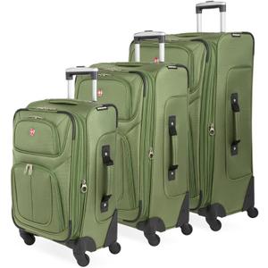SwissGear Sion Softside Expandable Luggage with Spinner Wheels, Evergreen, 3-Piece Set (21/25/29)