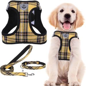 PUPTECK Adjustable Dog Harness Collar and Leash Set Step in No Pull Pet Harness for Small Medium Dogs Puppy and Cats Outdoor Walking Running, Soft Mesh Padded Reflective Vest Harnesses, Yellow, S (S (CHEST 14.5"-16"))