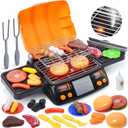 CUTE STONE Cooking Toy BBQ Set, 2 Layers Kids Grill Playset with Play Food, Pretend Smoke Sound and Light, Kitchen Accessories Utensils Toy, Outdoor Camping Barbecue Toys Gift for Toddlers Girls Boys