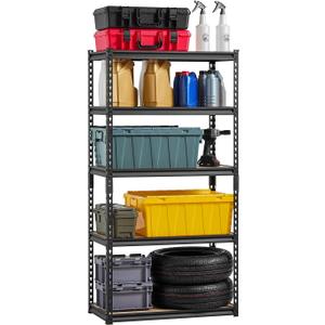 VEVOR Storage Shelves, 2000 lbs, 5 Tier Garage Storage Shelving, 16" D x 32" W x 62.8" H Adjustable Metal Shelves for Garage Shelves Utility Rack Shelf, Ideal for Kitchen, Warehouse, Basement, Black