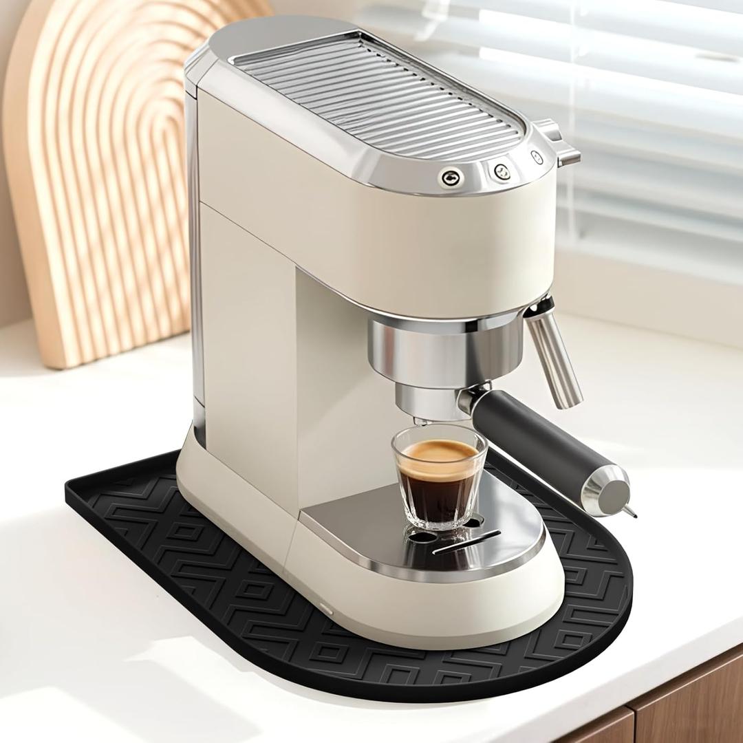 Silicone Coffee Mat,15.8"x 11.8"in Bar Mat for Countertop,Heat-Resistant,Non-Slip,Leak-Proof,Fit for Coffee Maker/Espresso Machine-Black