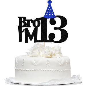 13 Official Teenager Cake Topper,Glitter 13th Birthday Cake Pick Decorations for Teen 13th Party Supplies Boy Birthday Cake Decoration (black)