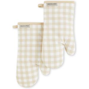 KitchenAid Gingham Oven Mitt 2-Pack Set, Milkshake, 7"x13"