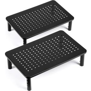 LOTEYIKE TV/Monitor Riser Desktop Stand, Flat Screen, Sturdy Metal Laptop Computer Shelf for Printer, iMac, 3 Height Adjustable PC with Mesh Platform , 2 Pack