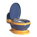 Potty Training Toilet, Realistic Potty Training Seat, Toddler Potty Chair with Soft Seat, Removable Potty Pot, Toilet Tissue Dispenser and Splash Guard, Non-Slip for Toddler& Baby& Kids (Navy Blue, Yellow)