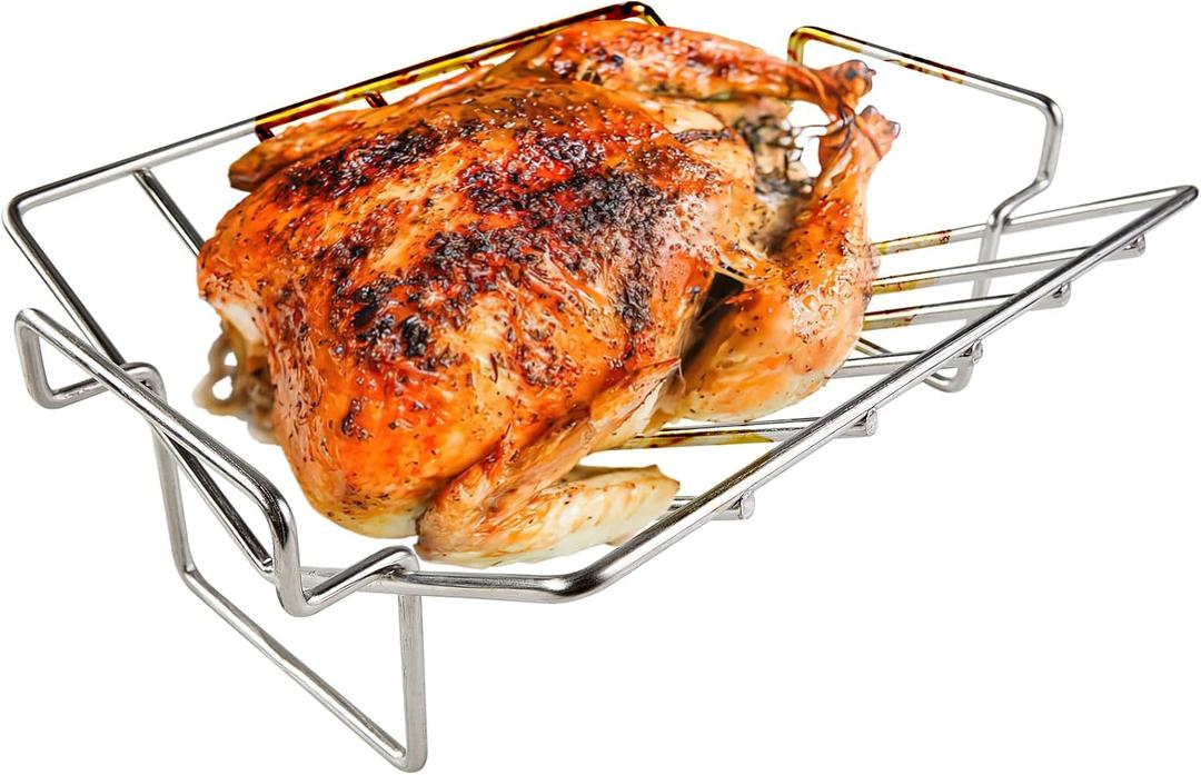 Stainless Steel V Rack for Roasting Turkey, Poultry Roaster Rack for Grilling and BBQ – Multi-Use Rib Rack for Green Egg – Easy to Clean, Non-Toxic, Dishwasher Safe, 13.7 × 10 × 4.7 Inch