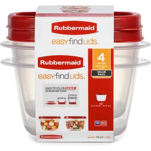Rubbermaid Easy Find Lids Food Storage Containers, 2 Cup, Racer Red, 4-Piece Set
