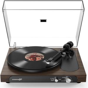 Seasonlife® Record Player Turntable Wireless in & Output, High Fidelity Vinyl Player with Adjustable Counterweight & Anti-Skip, Built-in Phono Preamp, AT-3600L Cartridge for Music Lovers, 33/45 RPM