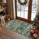 Washable Floral 2x4 Area Rug: Indoor Soft Scalloped Carpet for Entryway Kitchen Non-Slip Water Resistant Bathroom Laundry Floor Mat Low Pile Durable Nursery Door Mat Cute Home Decor(2x4 Floral/Green)