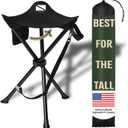 Foldable Tripod Stool - Ultra Portable Seat for Tall People, 20 High - Hunting Chair & Hidden Zippered Pocket - 2 lb Camping Stool, 3 Legged Strong Steel Stool Holds up to 200 lb (Black)