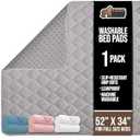 GORILLA GRIP Washable Underpads, Waterproof Reusable Heavy Absorbency Incontinence Bed Pads, Leak Proof Toddler Mattress Pad, 52x34 Slip Resistant Protector for Bedwetting, Adults and Kids, Gray