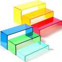 6 Pcs Colorful Acrylic Risers for Display, 3 Tiers Desktop Acrylic Shelves Riser Stands, Thickened to 0.2''(5MM) Stackable Products Stand for Display Cake Dessert Collectibles Jewels Pop Figure