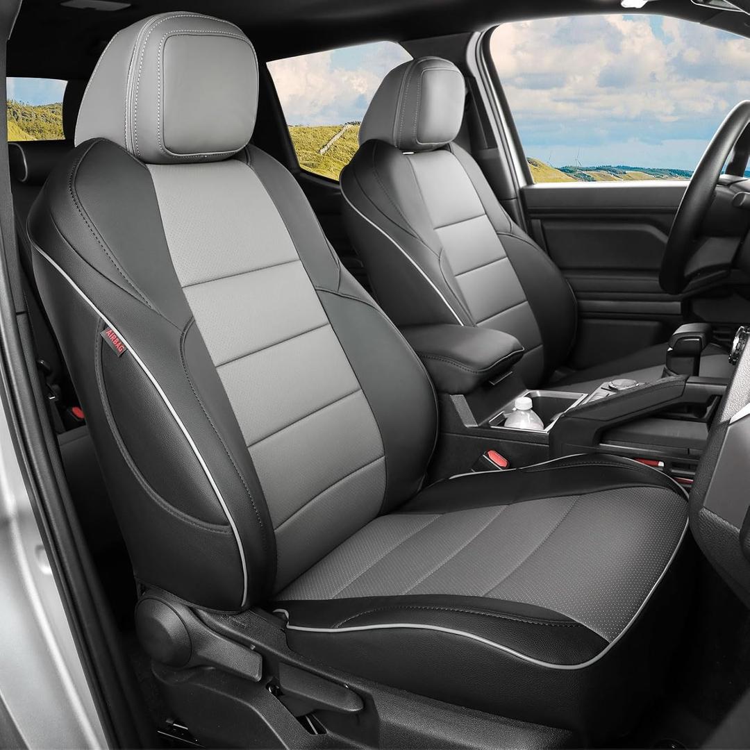 EKR Tacoma Car Seat Covers Custom Fit for Toyota Tacoma (Petrol) 2024 2025 2026 DoubleCab/CrewCab SR/SR5/TRD Sport/TRD Off-Road/Limited -Truck Seat Covers Full Set,Faux Leather(Black/Gray)