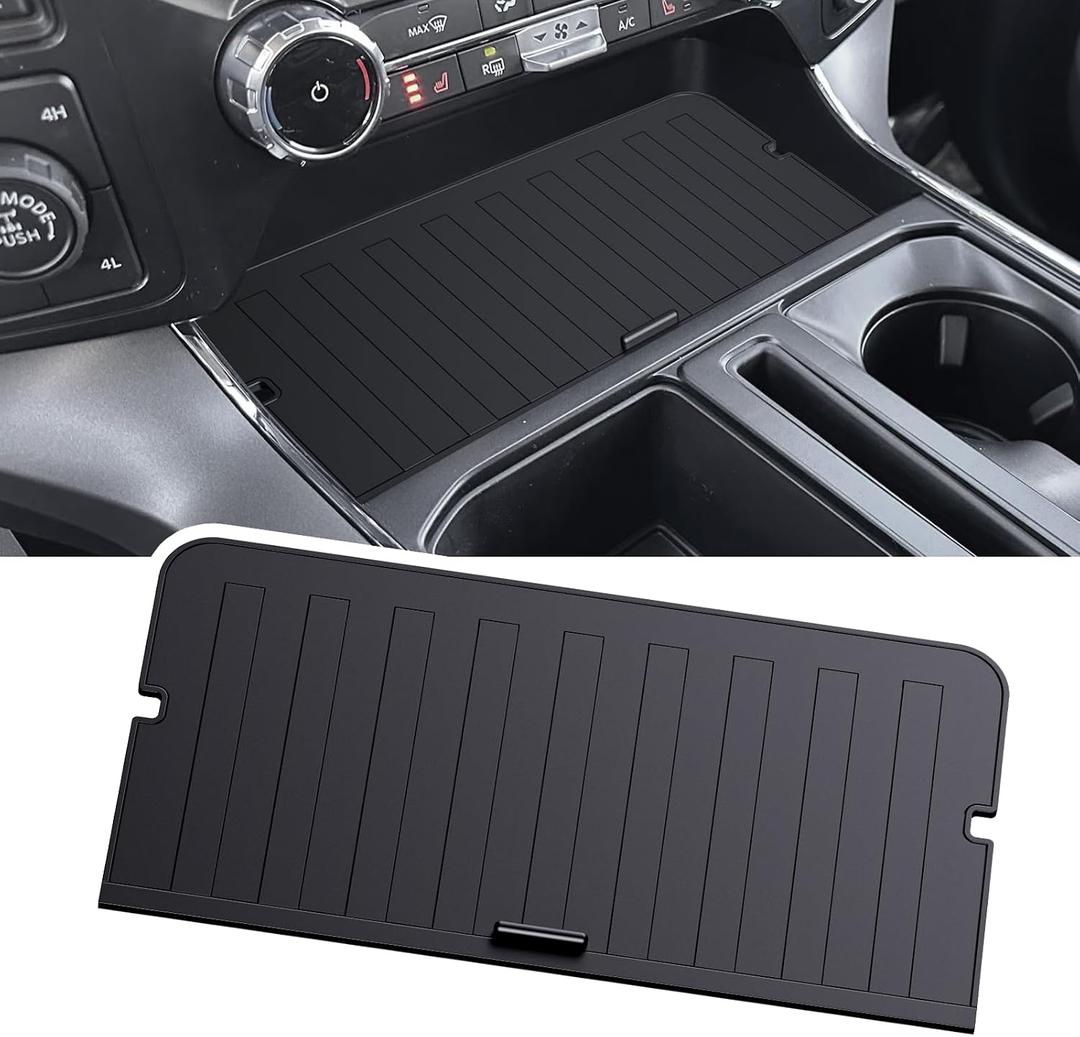 Center Console Compartment Cover for Ford F150 2021-2025 & Lightning XLT 2022-2024, Front Interior Storage Cubby Lid Hidden Secret Pocket Panel with USB Hole (For Open Pocket in Front of Shifter)