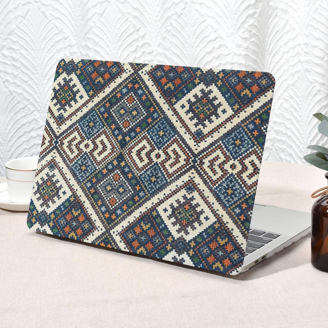 Seorsok Compatible with MacBook Pro 13 inch Case M2 2023,2022,2021-2016 A2338 M1 A2251 A2289 A2159 A1989 A1708 A1706,Elegant Linen Texture Leather Plastic Hard Shell & Keyboard Cover,Boho Vintage,Blue