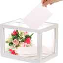 yarlung Clear Acrylic Wedding Card Box, White Wooden Card Box for Party Reception, Thick Money Box Gift Card Holder for Election Ballot, Baby Shower Birthday Graduation