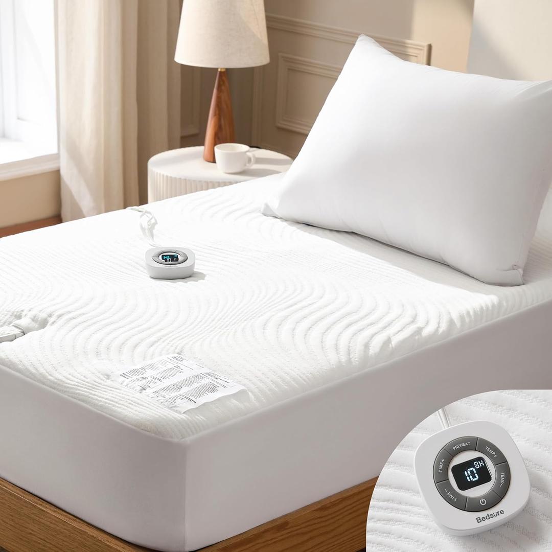 Bedsure Heated Mattress Pad Twin - Luxury Soft Electric Bed Warmer with Memory & Preheat Functions, 12-Hour Auto Off & 10 Heat Settings with Single Controller, Fast Heating, Deep Pocket, 39"x75"