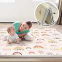 PIGLOG Foldable Baby Play Mat, 50x50 Playpen Mat, Safe Foam Playmat for Tummy Time, Waterproof Playmats for Babies and Toddlers Kids, Reversible Portable Floor Mat for Infant, Rainbow + Three Colors