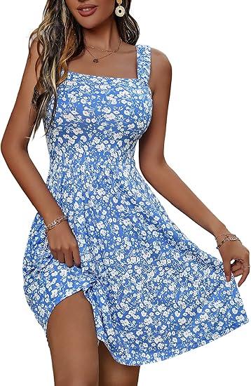 HUHOT Women's Summer Casual Square Neck Dress with Pocket Cute Sleeveless High Waist A-line Sundress Midi Dresses 2026, XL