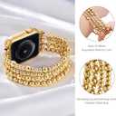 AIRSPO Gold Beaded Bracelets Compatible for Apple Watch Band 38mm 40mm 41mm 42mm 44mm 45mm 46mm Women, Fashion Handmade Dressy iPhone Watch Bands Stainless Steel Beads Elastic Strap for iWatch Series 11 10 9 SE 8 7 6 5 4 3 2 1