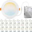 24 Pack 4 Inch 5CCT Ultra-Thin LED Recessed Ceiling Light with Junction Box, 2700K/3000K/3500K/4000K/5000K, 750LM, 9W Equivalent to110W, Dimmable Canless Downlights, ETL & Energy Star & FCC