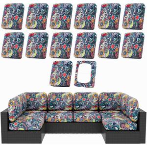 hyha 14Pcs Patio Cushion Covers, Stretch Outdoor Couch Cushion Covers Replacement, Washable Outdoor Chair/Sofa Slipcovers for Patio Furniture Cushions Protector with Elastic Bottom(Paisley,Cover Only)