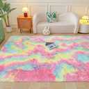 Faux Fur Rainbow Area Rug for Bedroom Living Room Sofa,6'X9' Fluffy Shaggy Rectangular Square Rug for Kids Teen Girls Room,Furry Carpet for Nursery Baby Room Decor for Teenage