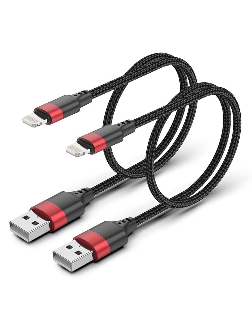 1.5ft Lightning Cable, [MFi Certified] Braided 2 Pack Short iPhone Charger Cord for Car, 18 inch USB to Lightning Cable for iPhone 14 13 12 11 Pro Max XR XS 8 SE iPod (Black)