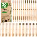Navona 30 PCS Bamboo Toothbrushes Pack, BPA Free Medium Soft Bristles Toothbrushes for Adults, Eco-Friendly Natural Wooden Toothbrush Bulk, Box of Two Reusable Travel Toothbrush