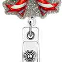 Christmas Bow Retractable Badge Reel Glitter Acrylic Badge Clip Cute Bow Retractable Badge Holder with Alligator Clip Winter Xmas ID Badge Holder for for Nurse Doctor Medical Worker & Teacher