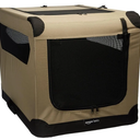 Amazon Basics Portable Folding Soft Dog Crate, Double Door, Collapsible Travel Kennel, Easy to Assemble, Medium, 29.92" x 21.3" x 21.3", Tan