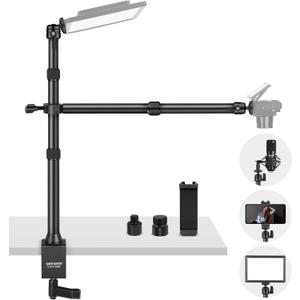 NEEWER TL253A+DS001 Table Camera Tripod with 2 Telescopic Arms, Phone Holder, Ball Heads, Screw Adapter, Table Light Stand for Camera, Mobile Phone, Webcam, Ring Light