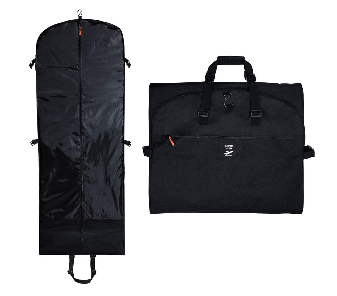 Trifold 66 Inch Women Travel Garment Bag With 7 pockets | Extra Long Wedding Dress, Formal, Evening, Ball Gown | Hanging, Breathable, Foldable | Full Length Traveling Clothes Carry On