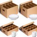 MotiMind 4 Pack Dish Mug Moving Boxes with Divider Kits Included 2 Dish Glass 15 x 12 x 10 Inch and 2 Mug 17 x 13 x 6 Inch Kitchen Moving Boxes with Handle Packing Box for Glassware