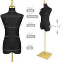 Dress Form Mannequin Torso for Women, US Standard Size 0-2 | 53"-73" Height Adjustable, Black Linen Fabric Torso with Gold Metal Stand, for Sewing & Display