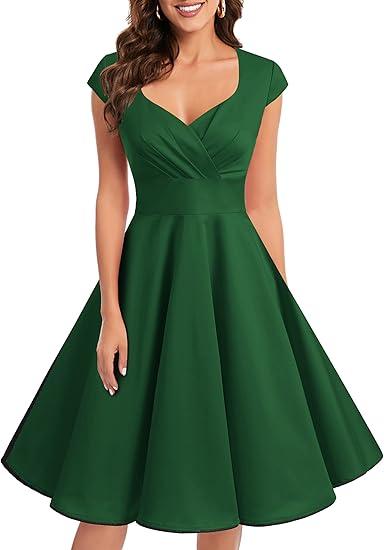 Bbonlinedress Women Short 1950s Retro Vintage Cocktail Party Swing Dresses M Green