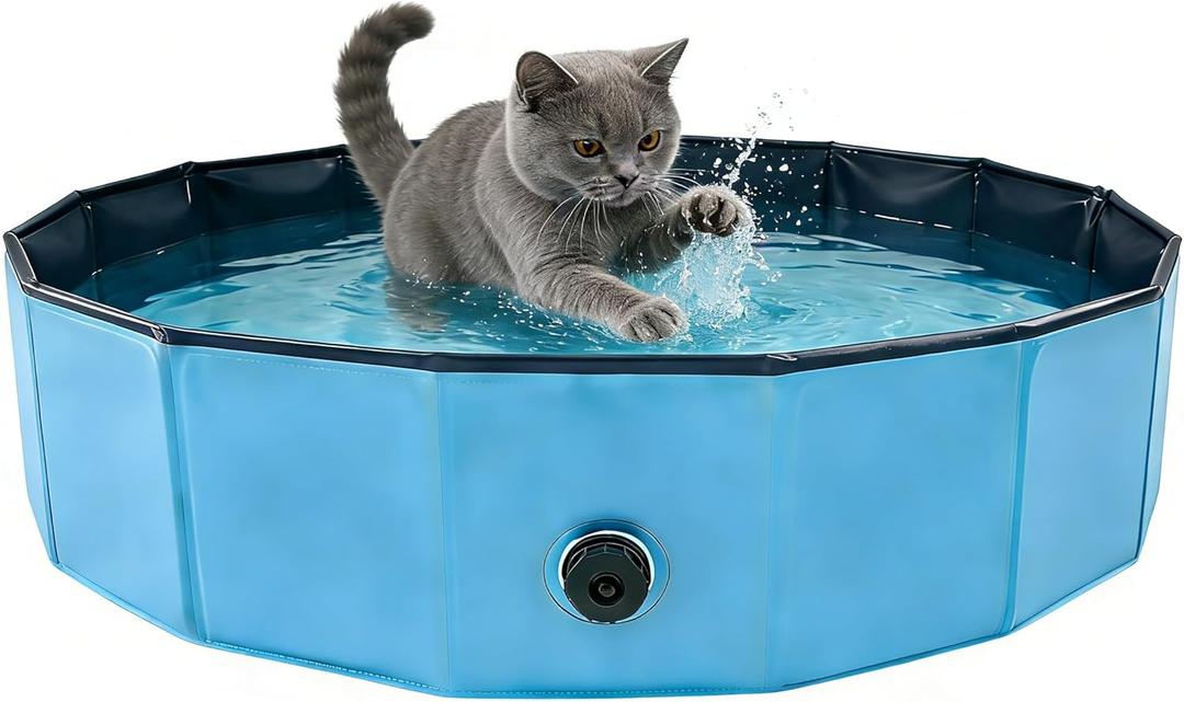 Foldable Pet Bath Pool, Collapsible Dog Bath Tub for Large & Small Dogs, Cats, Bearded Dragon, Portable Outdoor Swimming Pool for Camping, Washing Vegetables (Medium Animal - Blue)
