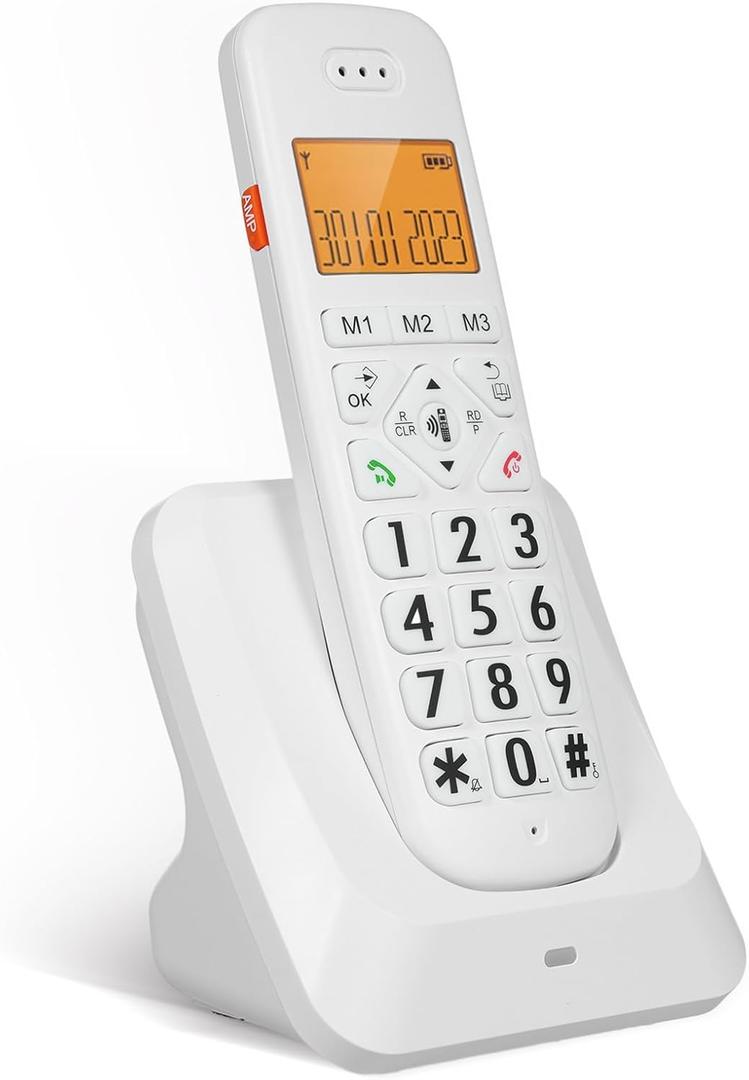 Expandable Cordless Phone with 1.8inch LCD 3 Lines Display Support 5 Handsets Connection 13 Shortcut Keys Call Block Hands-Free Calls Function 16 Languages with Big Buttons for Office Family