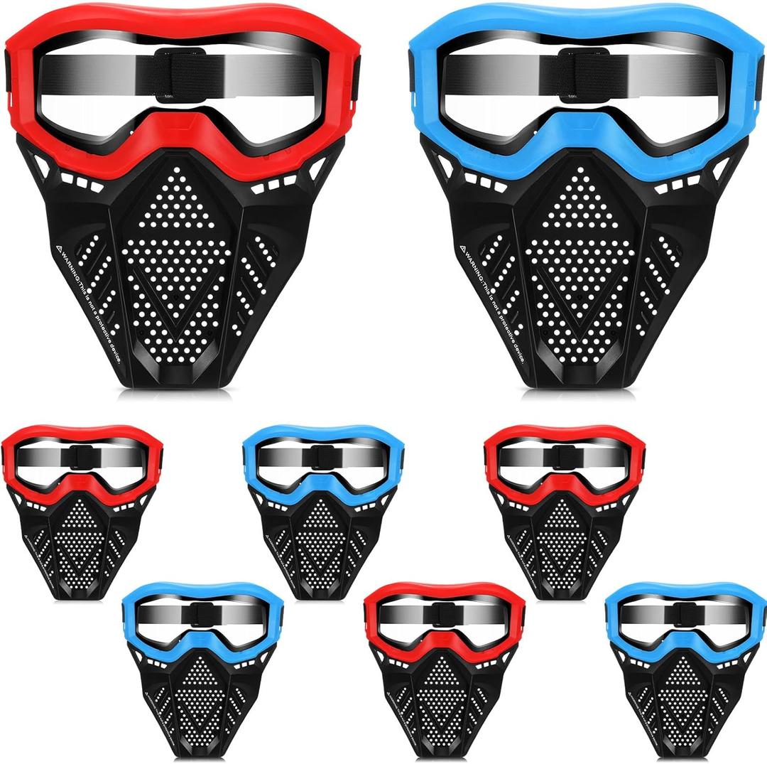 8 Pack Tactical Mask for Kids with Safety Goggles to Protect Eyes, Full Mask Eye Protection for Christmas Kids Gifts CS Airsoft Shooting Game Party (Bright Color)