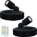 Battery LED Spotlight, Indoor Spotlights, Battery Powered Spot Lights with Remote, Up Lighting for Plants, Picture Light for Wall Art Display Dartboard Painting Artwork Accent-2Pack (Black)