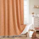 MitoVilla Orange Boho Shower Curtains for Modern Farmhouse Bathroom Decor, Bohemia Geometric Cotton Fabric Shower Curtain, Fall Country Tassel Cloth Shower Curtain, 72 x 72 In