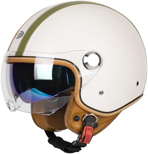 Dual Visor 3/4 Open Face Motorcycle Helmet for Men & Women, DOT Approved Unisex Retro Half Helmet，Motorbike Casco for Moped Cruiser Bobber and Chopper